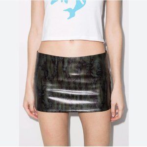 Miaou Faux Leather Mini Skirt In Green Snake Print